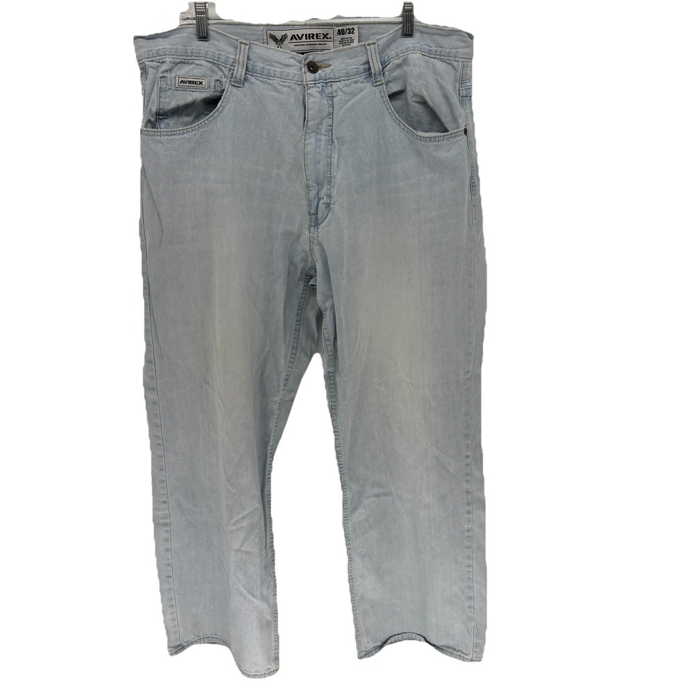 Vintage Avirex Baggy Jeans Blue Light Wash Loose Streetwear Denim Y2K Men 40X30